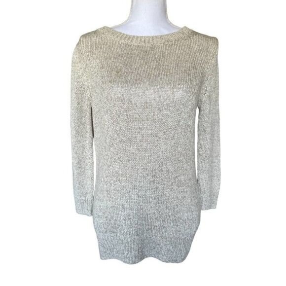 J. CREW Women's Sweater Sz Small Oatmeal Knit Ribbed Collar Hem Wrist Soft NEW - Picture 1 of 12